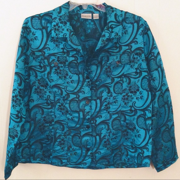 🌺SOLD🌺Chico’s | Blue Floral Print BlazeR - Picture 1 of 4